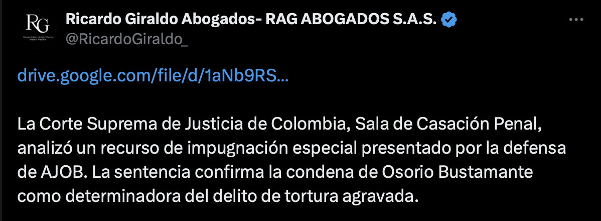 La Corte Suprema confirma condena por el delito de tortura agravada en calidad de determinadora
